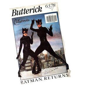 Butterick # 6378 Catwoman Fitted Catsuit, Hooded Mask & Accessories VTG